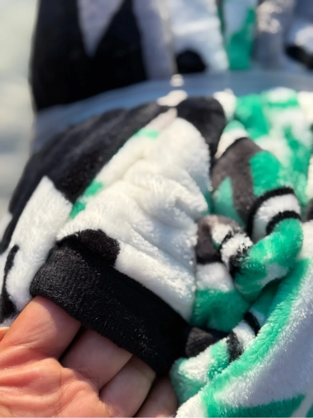 New king size flannel blanket cowhide and Aztec Print - Mint & Black and white
